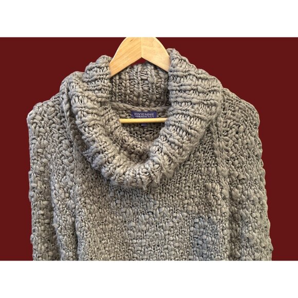 Vivienne Tam Gray Chunky Knit Cowl Neck Textured Sweater Designer Bohemian Luxe - Picture 2 of 7